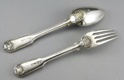 Chinese Export Silver Dessert Spoon and Fork - Canton